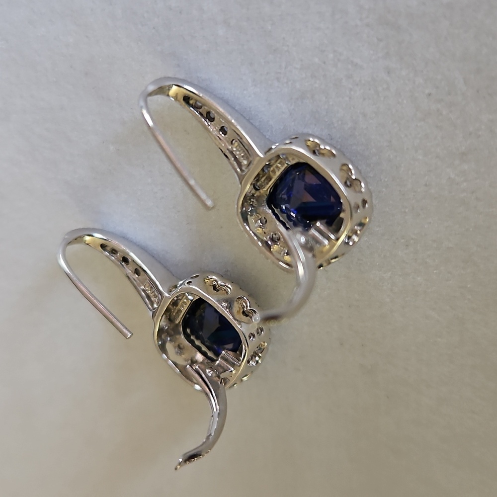 Cushion Cut Sapphire Earrings - Picture 15 of 16